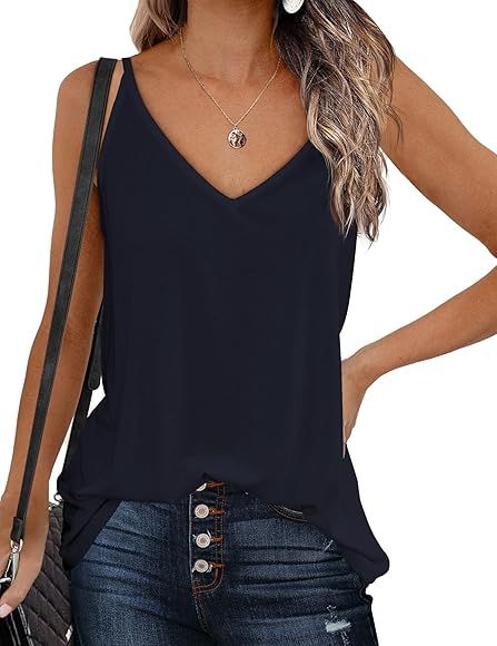 Zeagoo Womens V Neck Camisole Tank Top Strap Sleeveless T Shirt Casual Loose Vest Blouse - S-XXL | Amazon (US)