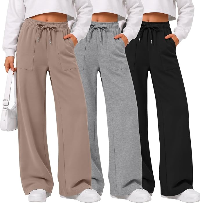 3 Pack Girls Wide Leg Sweatpants Baggy Drawstring | Amazon (US)