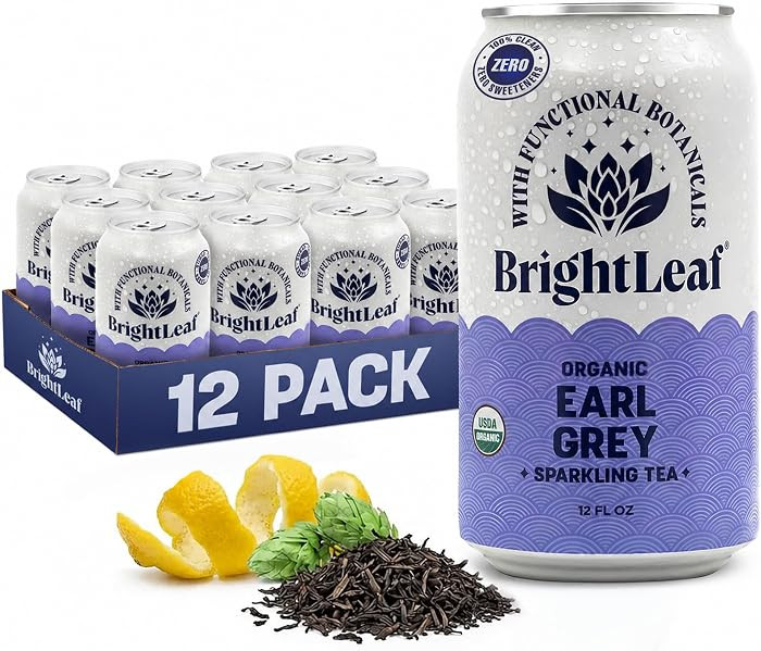 BrightLeaf Earl Grey Sparkling Tea For Focus \u2013 Lightly Caffeinated, Zero Sugar, Calories, an... | Amazon (US)