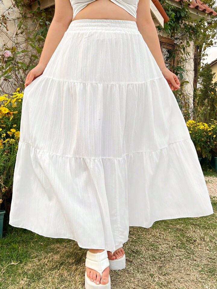 SHEIN EZwear Plus Size Women's Solid Color Ruffle Hem Skirt | SHEIN | SHEIN