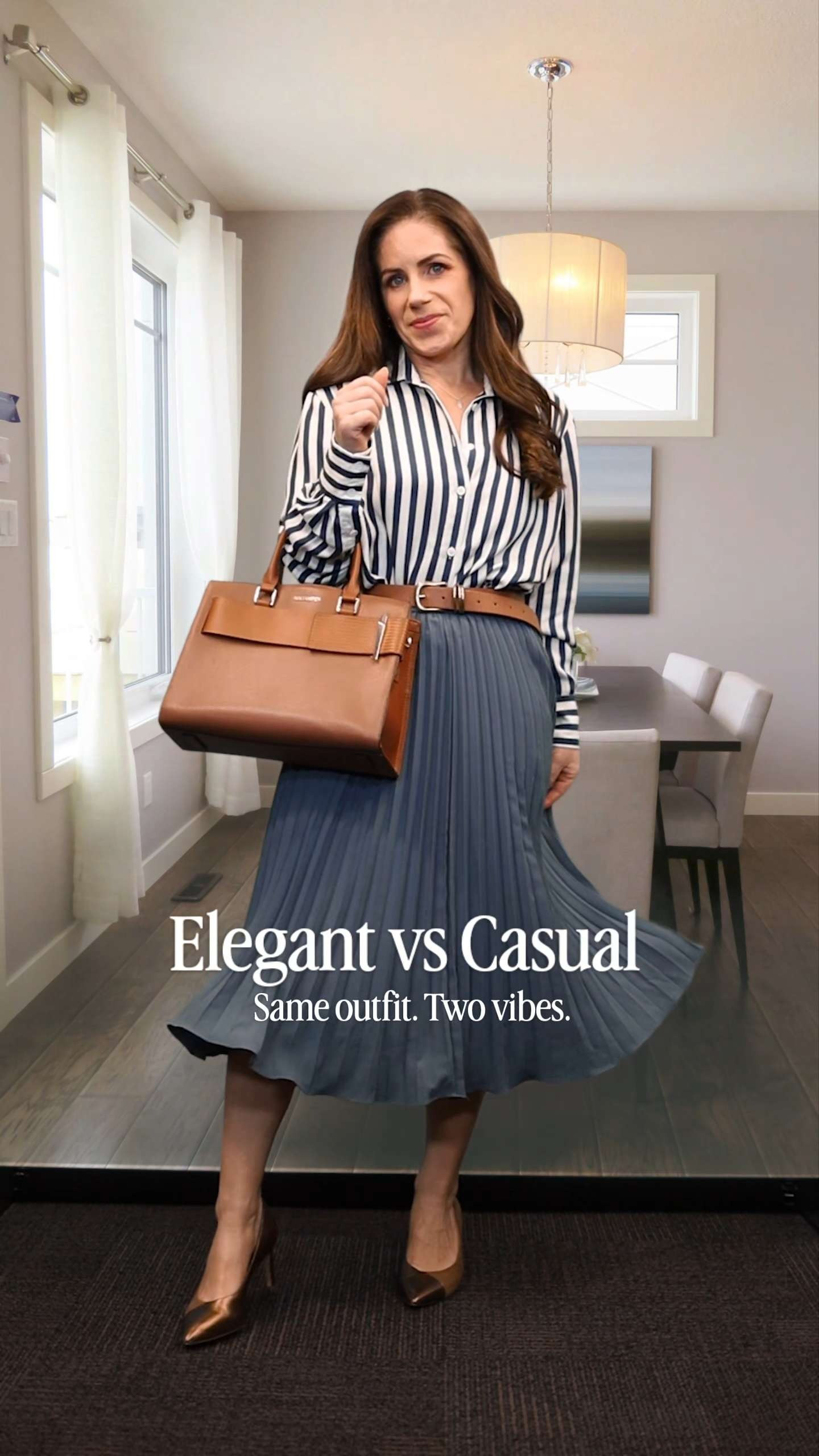 One thing I’ve learned after years in front of the camera: elegance is usually just a few thoughtful details.

The outfit doesn’t always change… the styling does - and it's built around closet classics. Linking a few of my go-to pieces here. 1) a striped silk blouse 2) a classic pleated skirt 3) a suede mini skirt from Sezane 4) a cozy cashmere sweater 

Here are those pieces styled two ways:
• casual
• elevated

Which look is your favorite? 

 #LTKPetite #LTKWorkwear #LTKTravel