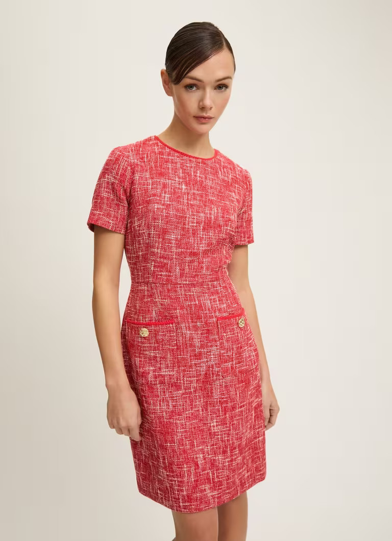 Alexa Red Cotton Blend Tweed Short Sleeve Mini Dress | L.K. Bennett (UK)