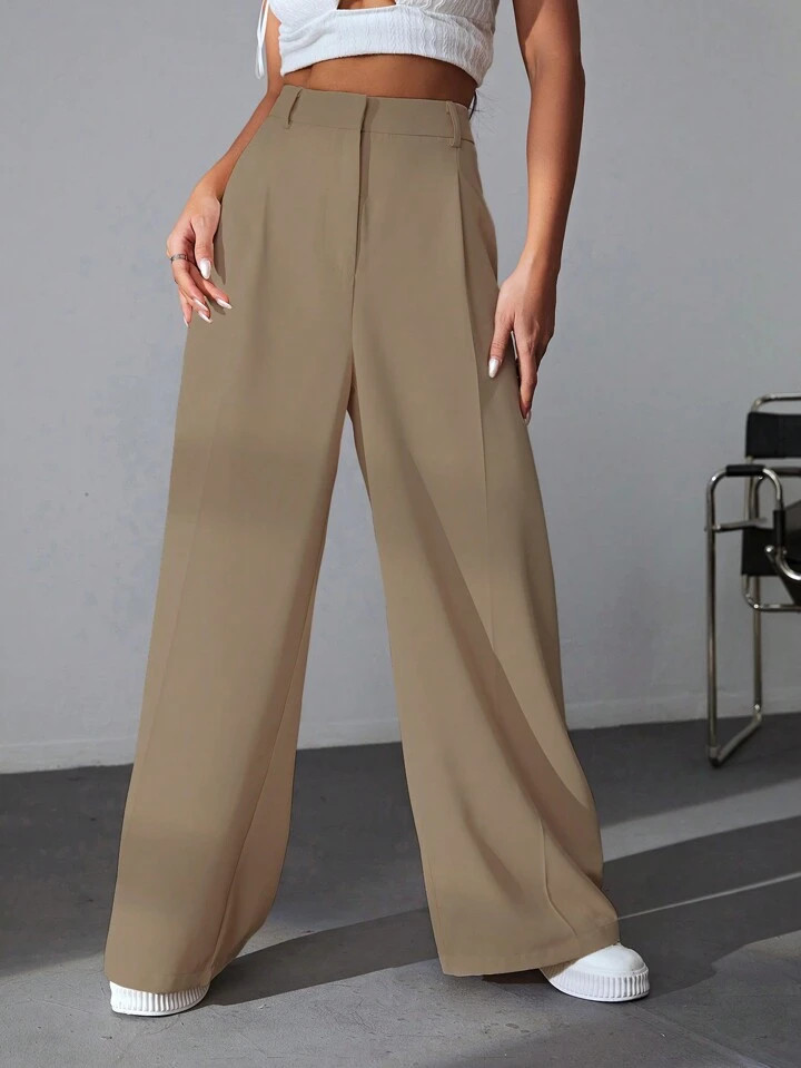 SHEIN EZwear Solid Wide Leg Pants | SHEIN