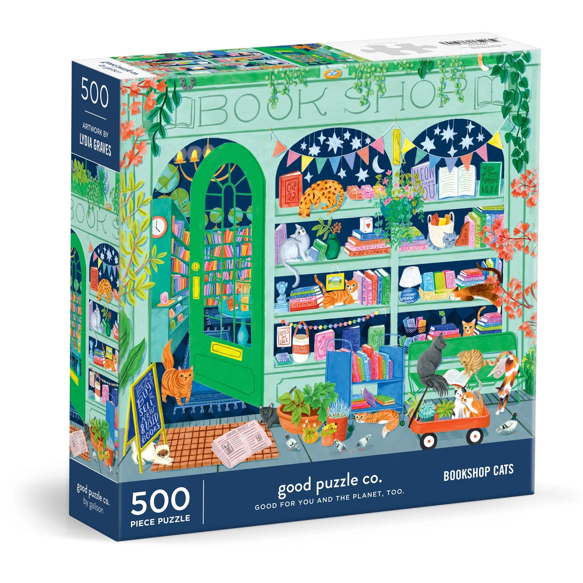 Good Puzzle Co. Bookshop Cats 500pc Puzzle | Galison