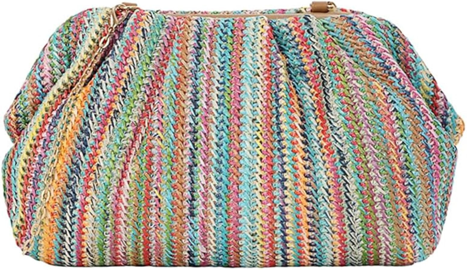 Huralona Women Straw Woven Clutch Purse Pleated Handbag for Summer Beach Vacation Straw Shoulder ... | Amazon (US)