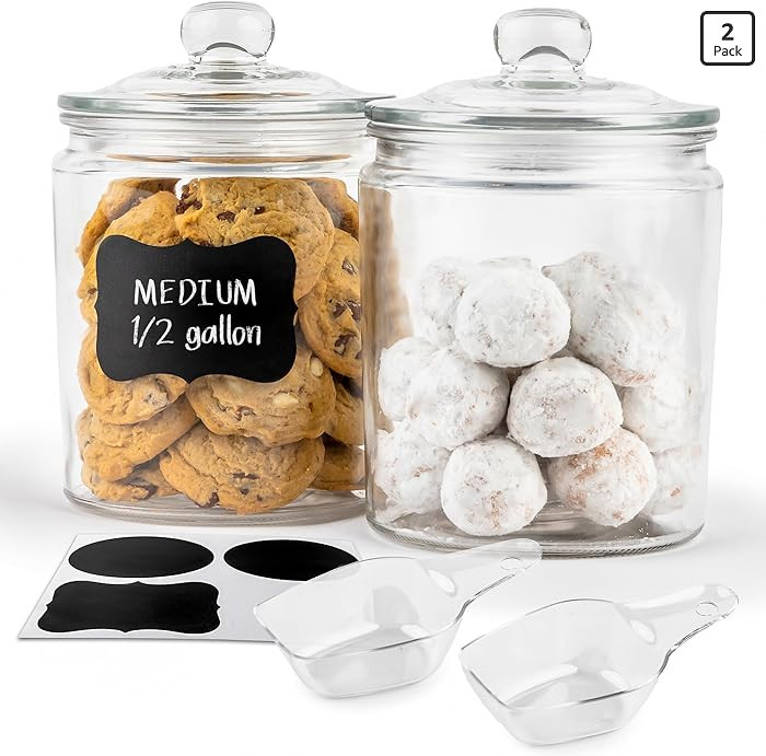 KooK Glass Storage Containers with Lids, 1/2 Gallon, Set of 2, Glass Kitchen Jars, Food & Cookie ... | Amazon (US)