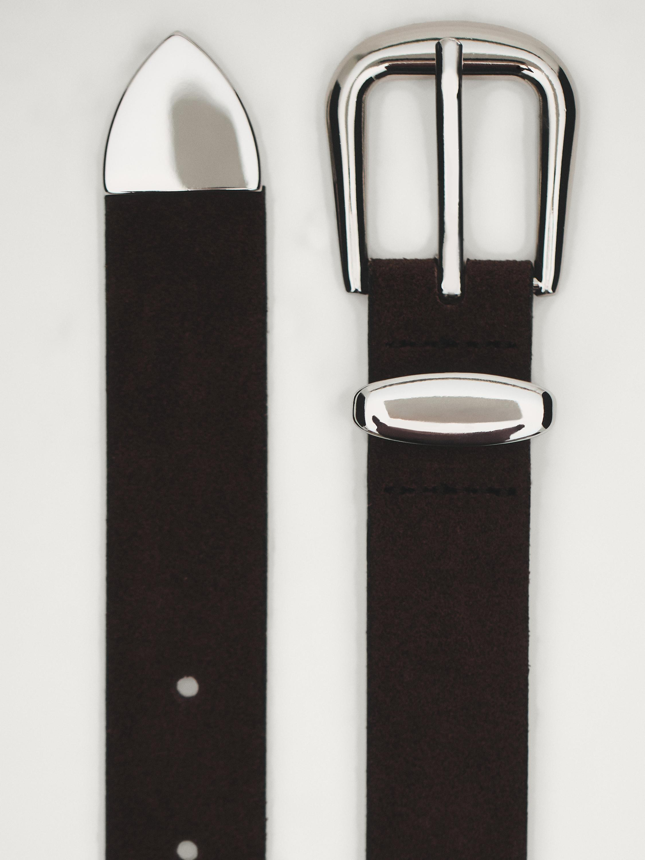 Split suede leather studded belt | Massimo Dutti US