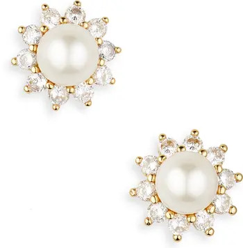 imitation pearl & crystal halo stud earrings | Nordstrom
