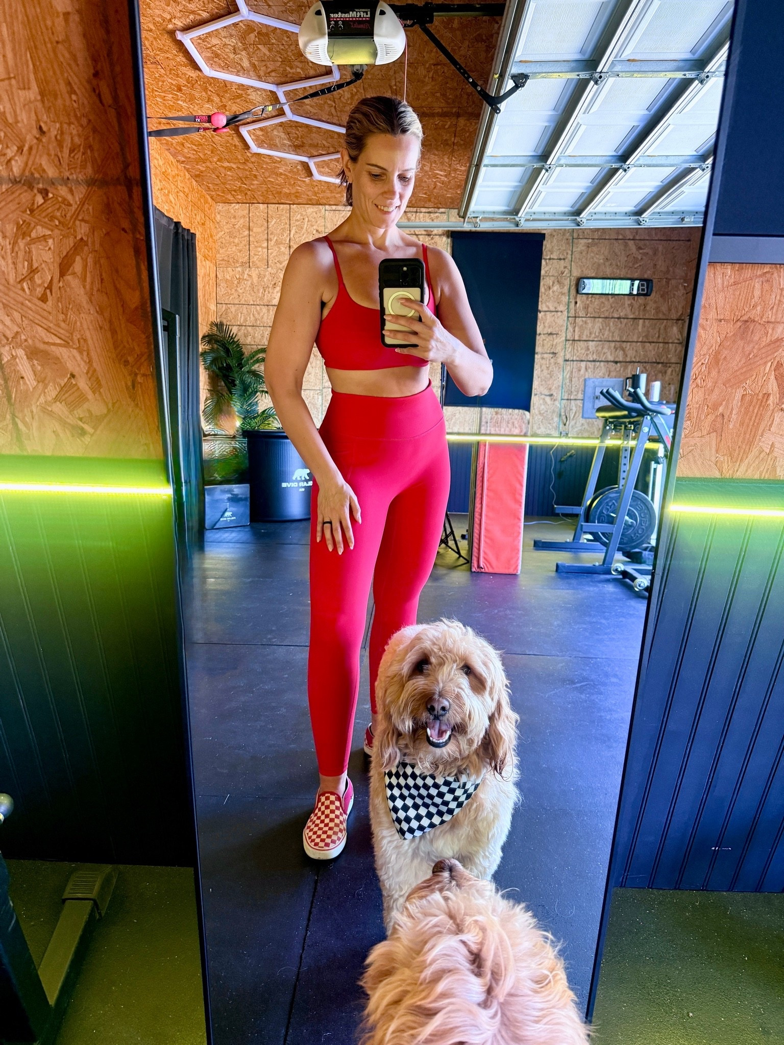 Workout set… but make it match the current red obsession ❤️

The checkered Vans + matching doodle bandana were absolutely necessary today 🐶✨

Linked my workout set and the details that pull the whole vibe together.

#LTKootd #LTKfitnessgoals #LTKActive