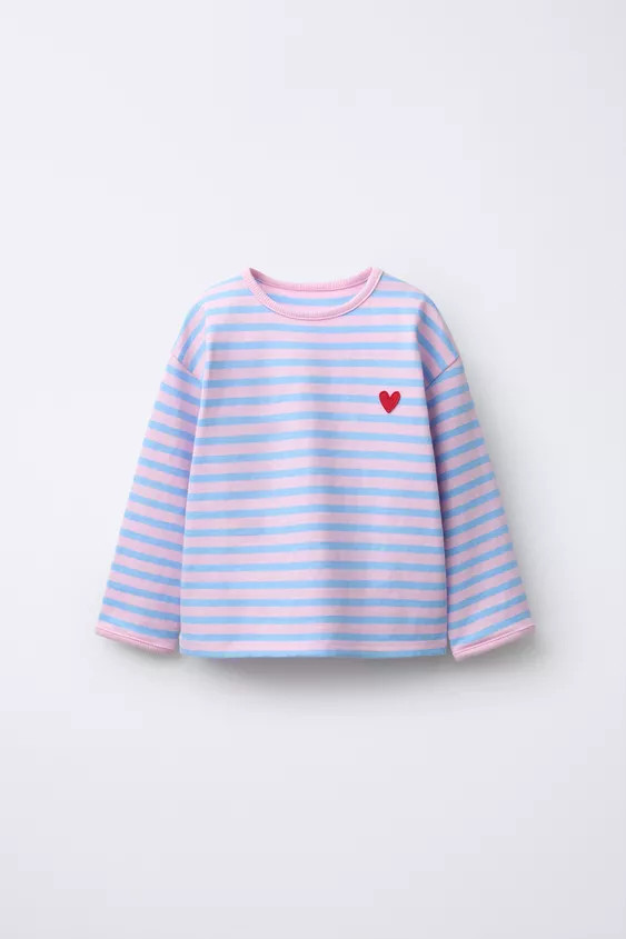 EMBROIDERED HEART STRIPED T-SHIRT | Zara US