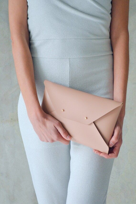 Nude leather clutch bag / Nude envelope clutch / Leather bag available with wrist strap / Wedding... | Etsy (US)