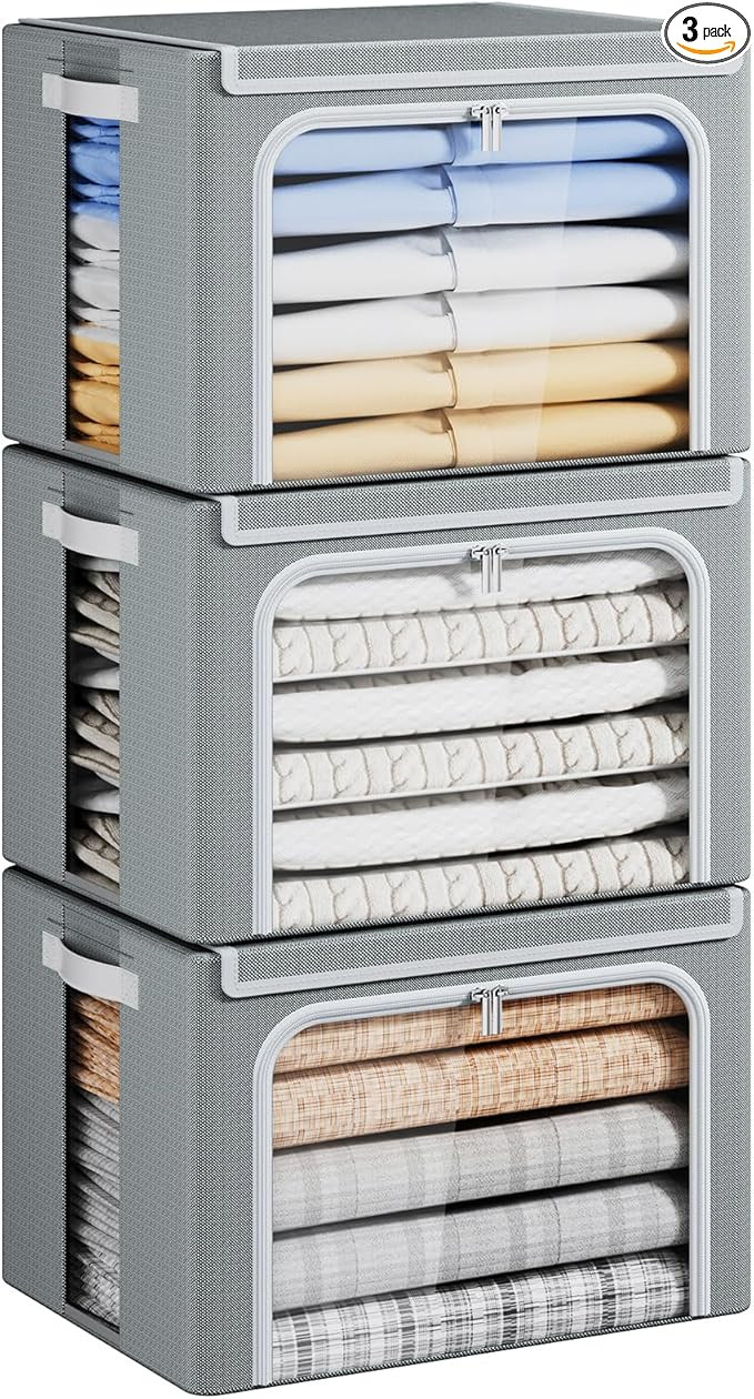 Yecaye Clothes Storage Bins with Metal Frame, 40L Foldable Clothing Storage Bins with Lid, Stacka... | Amazon (US)