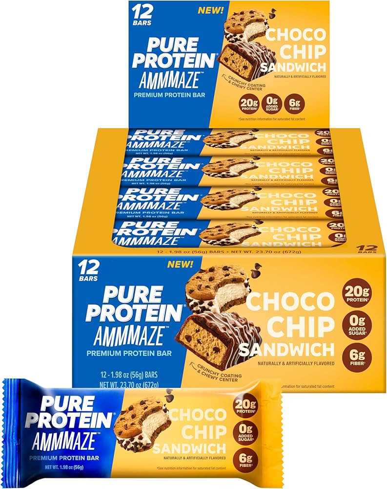 Pure Protein AMMMAZE Choco Chip Sandwich Bars, 20g Protein, 6g Fiber, 5g Net Carbs, No Added Suga... | Amazon (US)