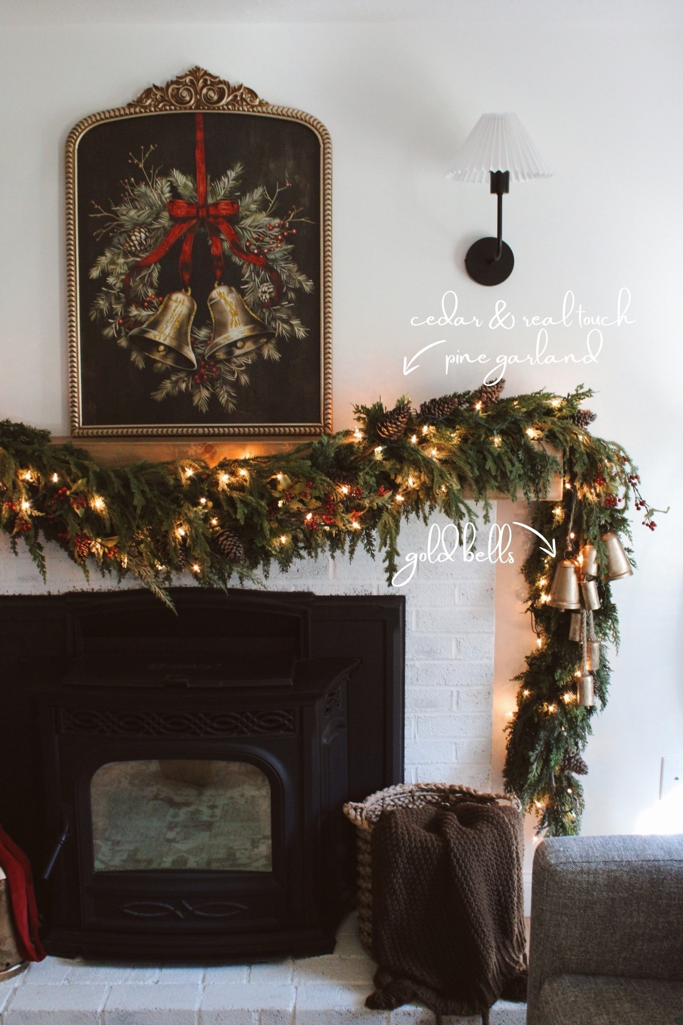 My fav space this season 😍😍 linked everything I could! Picture is from Hobby lobby so can’t be linked. I used 2 real touch garland, 2 cedar garland and a garland from homegoods. 

#LTKHoliday #LTKHome #LTKSeasonal