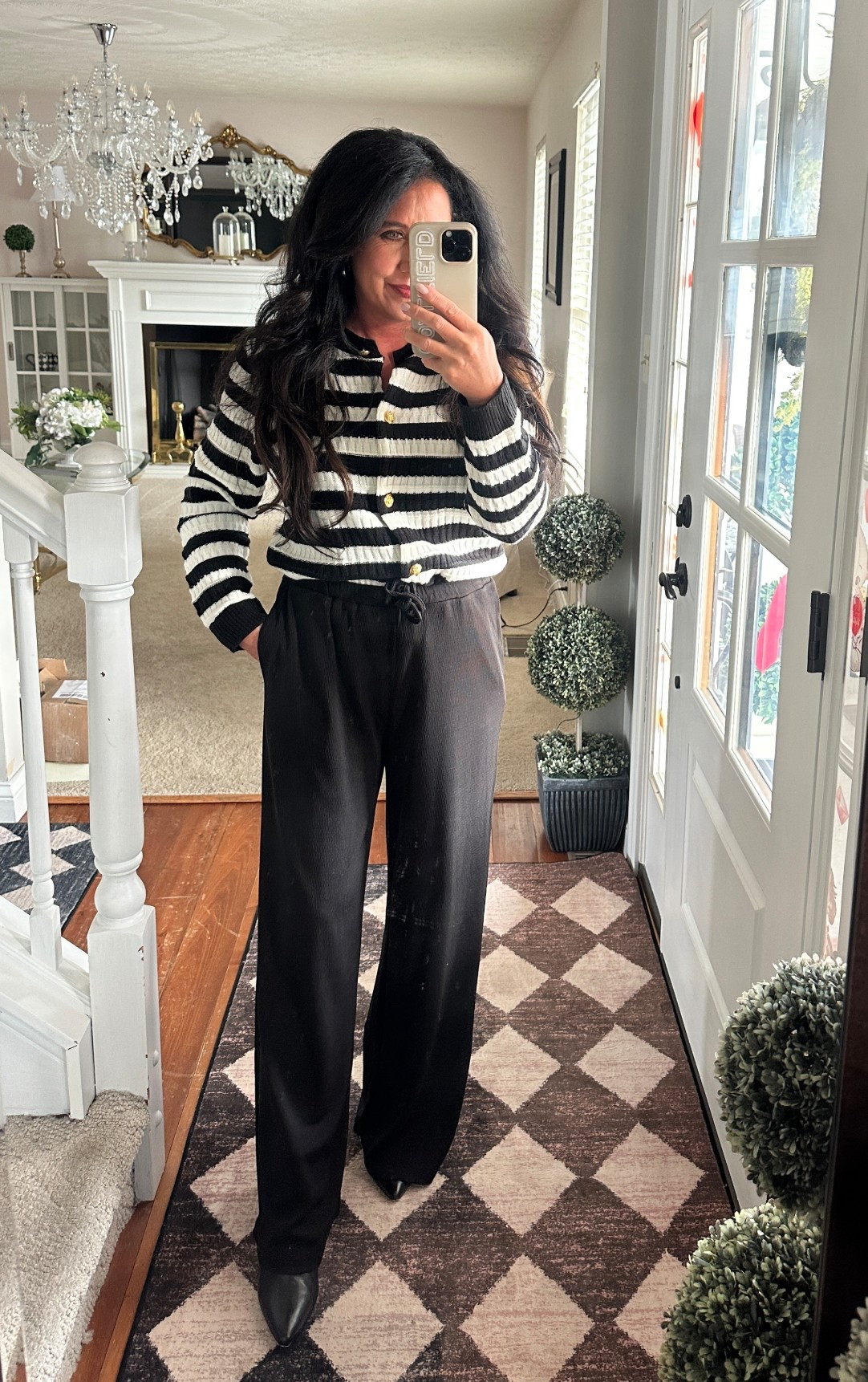 Striped cardigan 
Drawstring waist pants 

#LTKootd