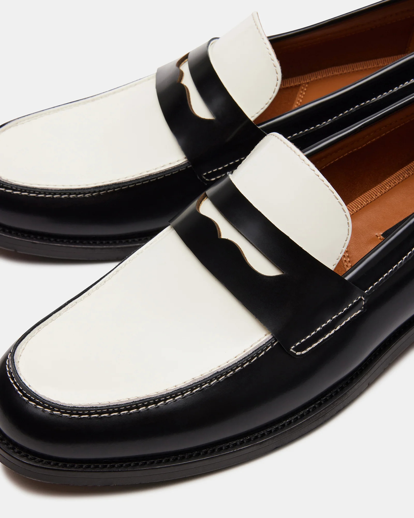 NATAN Black/White Leather Slip-On Dress Loafer | Men's Loafers | Steve Madden (US)