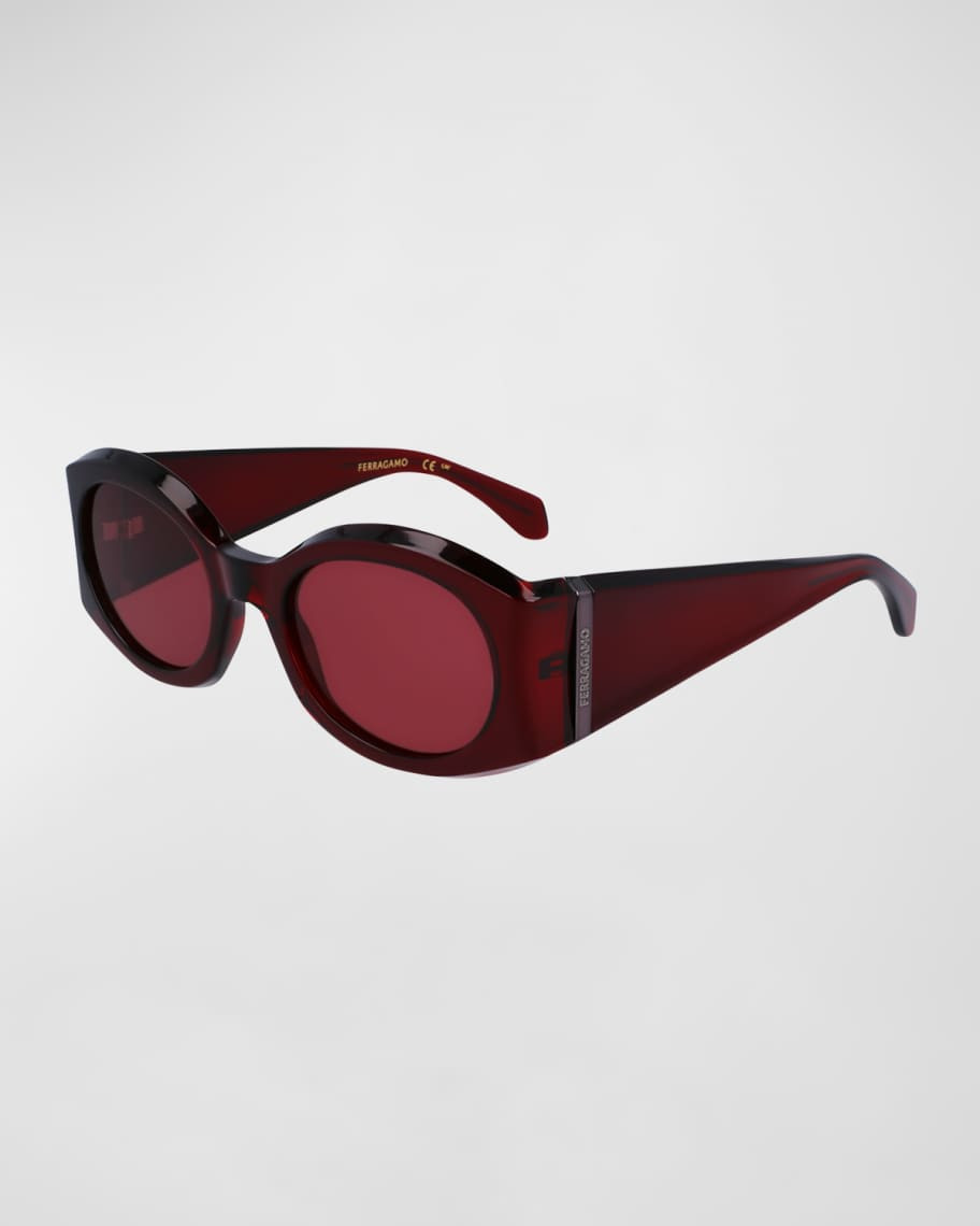 Ferragamo Sculptural Plastic Oval Sunglasses | Neiman Marcus