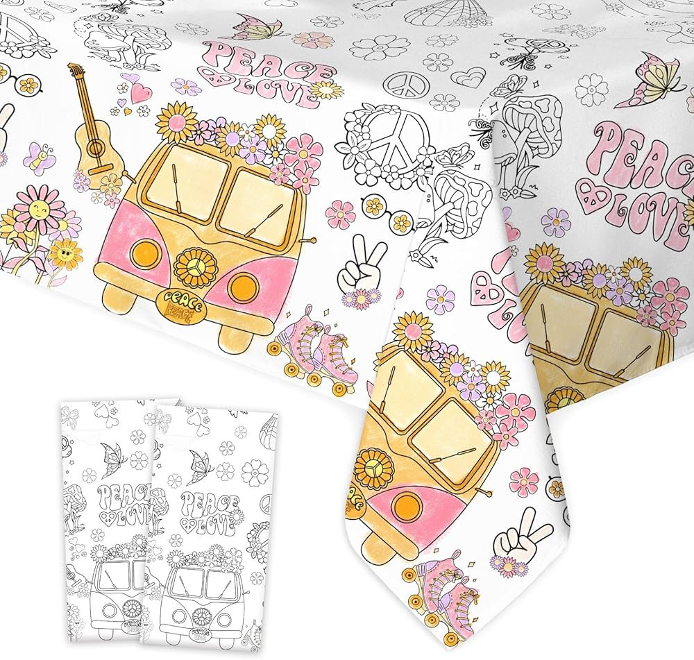 Avezano 2 pcs Groovy Coloring Poster for Kids Giant Stay Groovy Coloring Tablecloth Jumbo Hippie ... | Amazon (US)