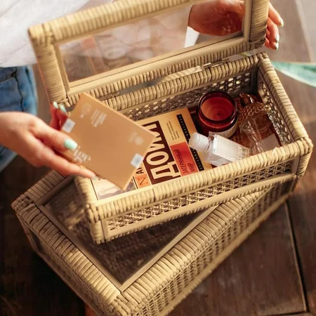 Large Handwoven Boho Rattan Display Boxes with Glass Lids - Set of 2 Rectangular Decorative Storage Bins - Natural Woven Cane Home Decor Organizers | Walmart (US)