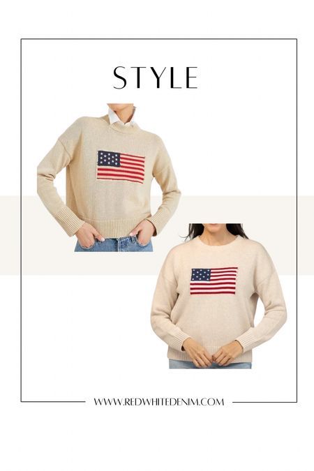My exact American Flag Sweater AND a great more affordable option (that looks almost identical!) I love that this style is 100% cotton and shorter in length.

I’m wearing a size small in mine. 