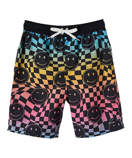 Big Chill Blue Checkerboard Smiley Boardshorts - Boys | Zulily