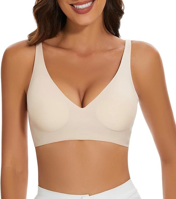 Wirefree Seamless Bra for Women Invisible Deep V Plunge Bra with Removeable Padding | Amazon (US)