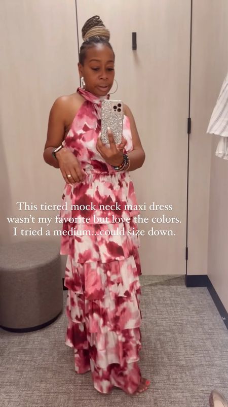 This tiered mock neck maxi dress wasn’t my favorite fit but love the colors.
I tried a medium…could size down.

#LTKWedding #LTKOver40 #LTKVideo