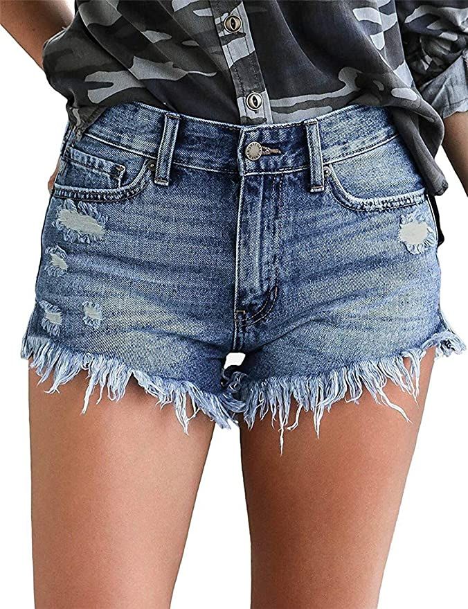 MODARANI Cut Off Denim Shorts for Women Frayed Distressed Jean Short Cute Mid Rise Ripped Hot Sho... | Amazon (US)