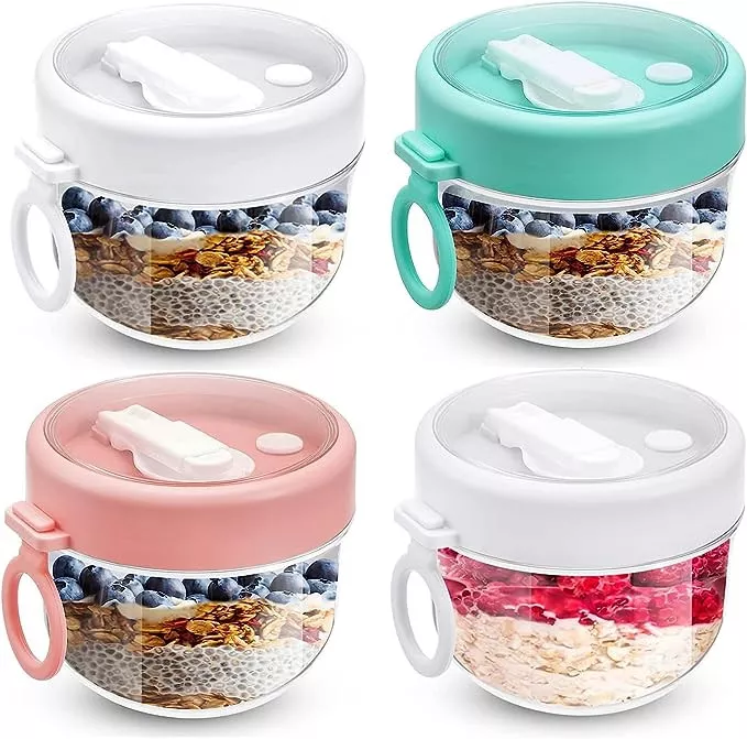 4 Pcs Overnight Oats Container With Lids And Spoons, 20oz