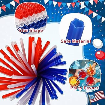 60 Pcs Independence Day Plastic Straws Red Blue White Star Shaped Straws Disposable Drinking Cute... | Amazon (US)