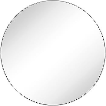TEHOME 30 inch Brushed Nickel Round Mirror Circle Wall Mirror Brushed Silver Circular Round Mirro... | Amazon (US)