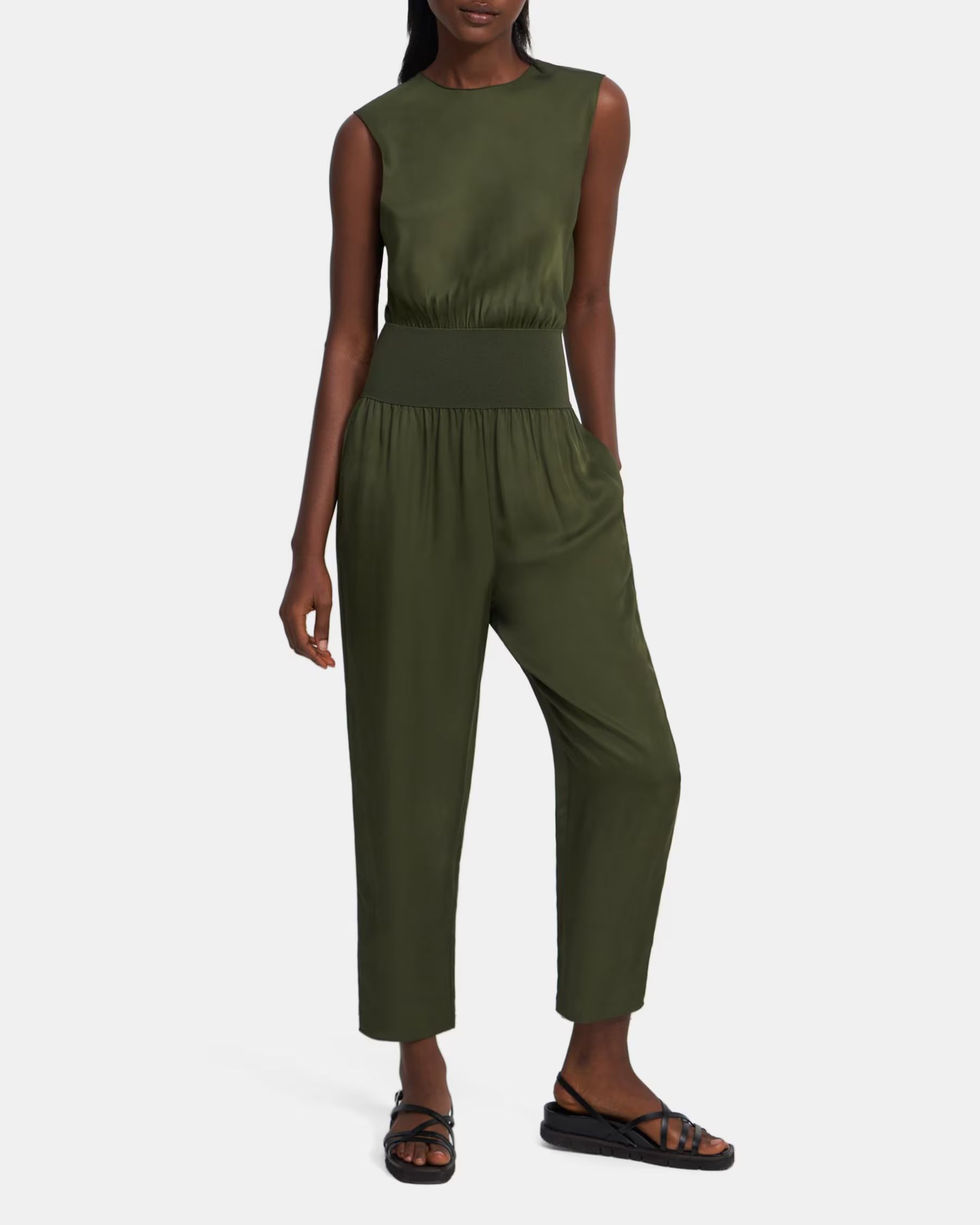 Sleeveless Jumpsuit in Viscose Twill | Theory Outlet