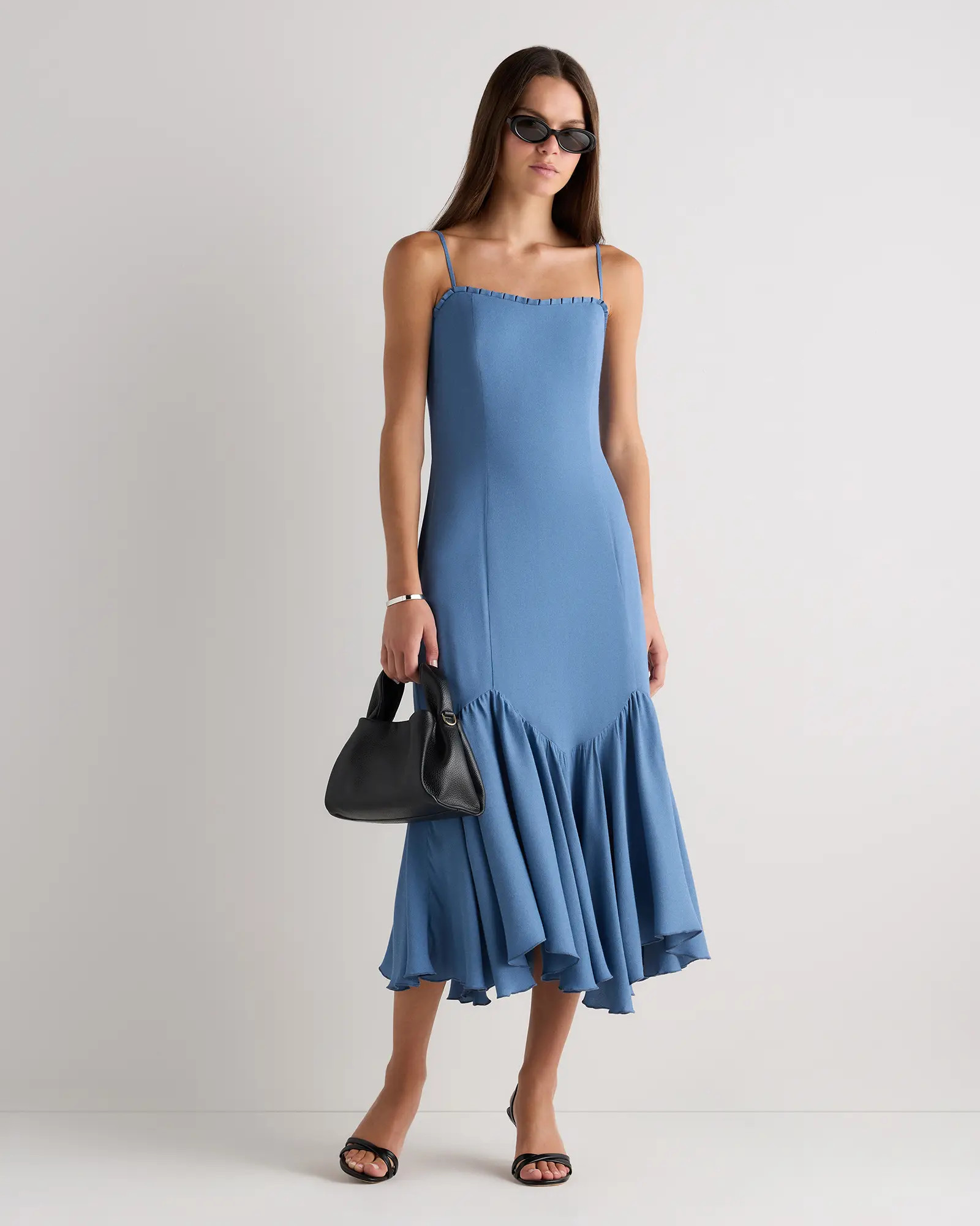 Lightweight Crepe Pleated Hem Midi Dress | Quince
