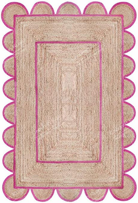 Chouhan Rugs Area Rug Natural Jute Hand Braided Rug Pink Scalloped Runner | Amazon (US)