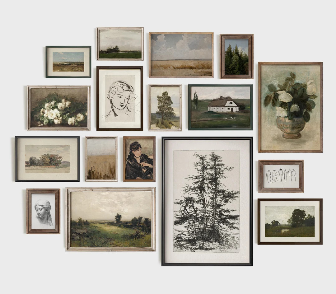 Vintage Gallery Wall Set of 17, Mega Wall Art Set, Eclectic Wall Prints, Antique Wall Decor, Fren... | Etsy (US)