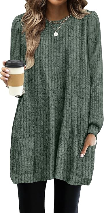 OFEEFAN Long Sleeve Shirts for Women Long Sweaters with Pockets Tunic Tops Loose Fit | Amazon (US)