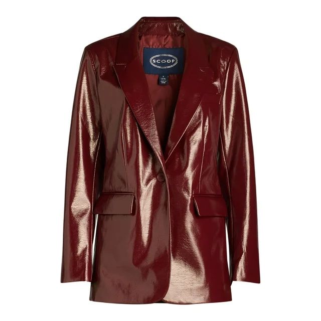 Scoop Women's Ultimate Faux Patent Leather One Button Blazer, Sizes XS-XXL - Walmart.com | Walmart (US)