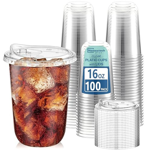 Homestockplus 16 oz Clear Plastic Cups with Lids (100 Pack) - Strawless Sip Lids, Leak-Proof & BPA-Free Iced Coffee Cups - Disposable Cold Drink Cups for Smoothies, Milkshake, Parties, Events | Amazon (US)