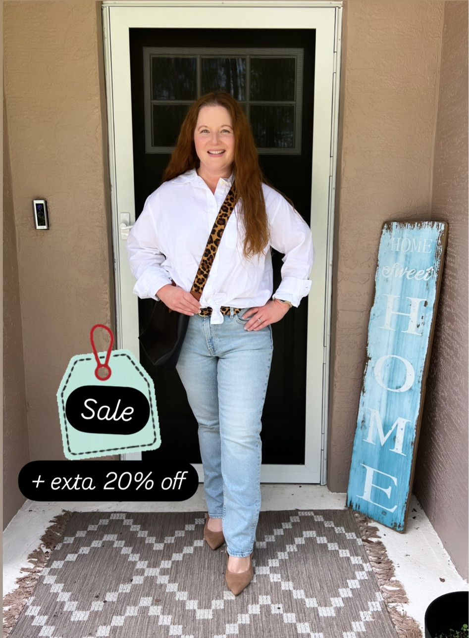 Gap, Gap denim, Gap jeans, light wash denim, white button down shirt, elevated casual, Madewell bag, Target shoes, Jcrew factory, leopard, Gap factory sale

#LTKFindsUnder50 #LTKMidsize #LTKSaleAlert