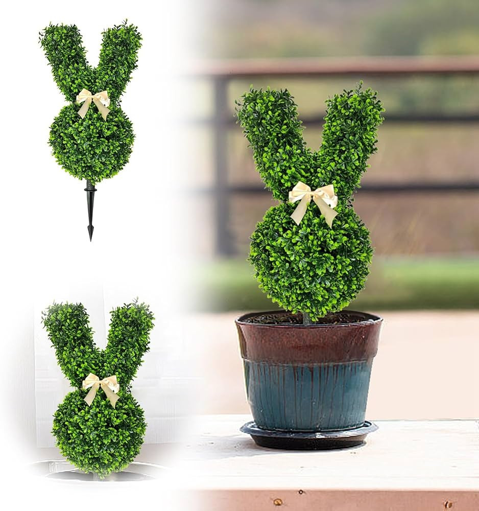 Latest Model 28" Bunny-Shaped Artificial Topiary Tree, Easter Faux Boxwood & Cypress Potted Plant... | Amazon (US)