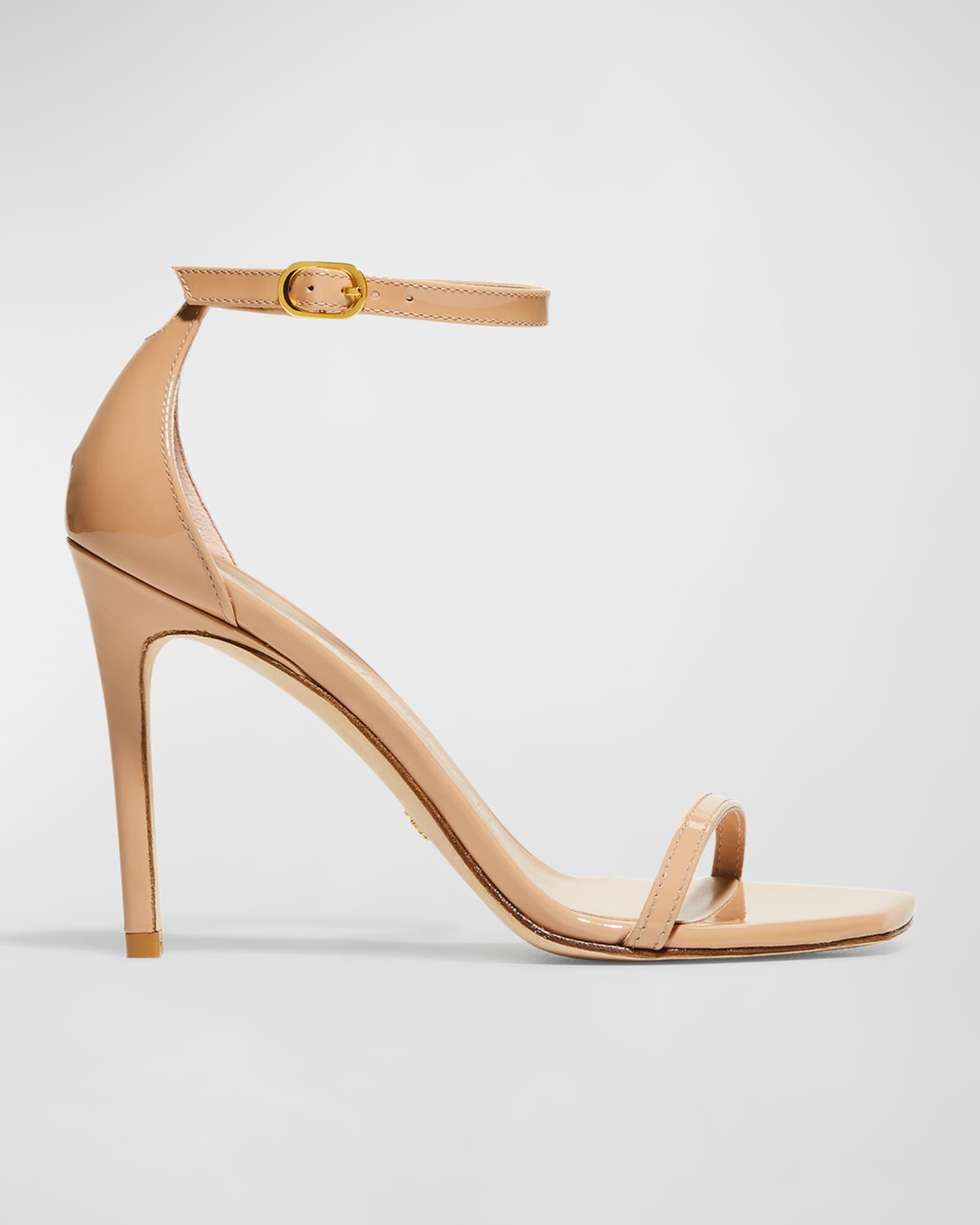 Stuart Weitzman Nudistcurve Patent Ankle-Strap Sandals | Neiman Marcus