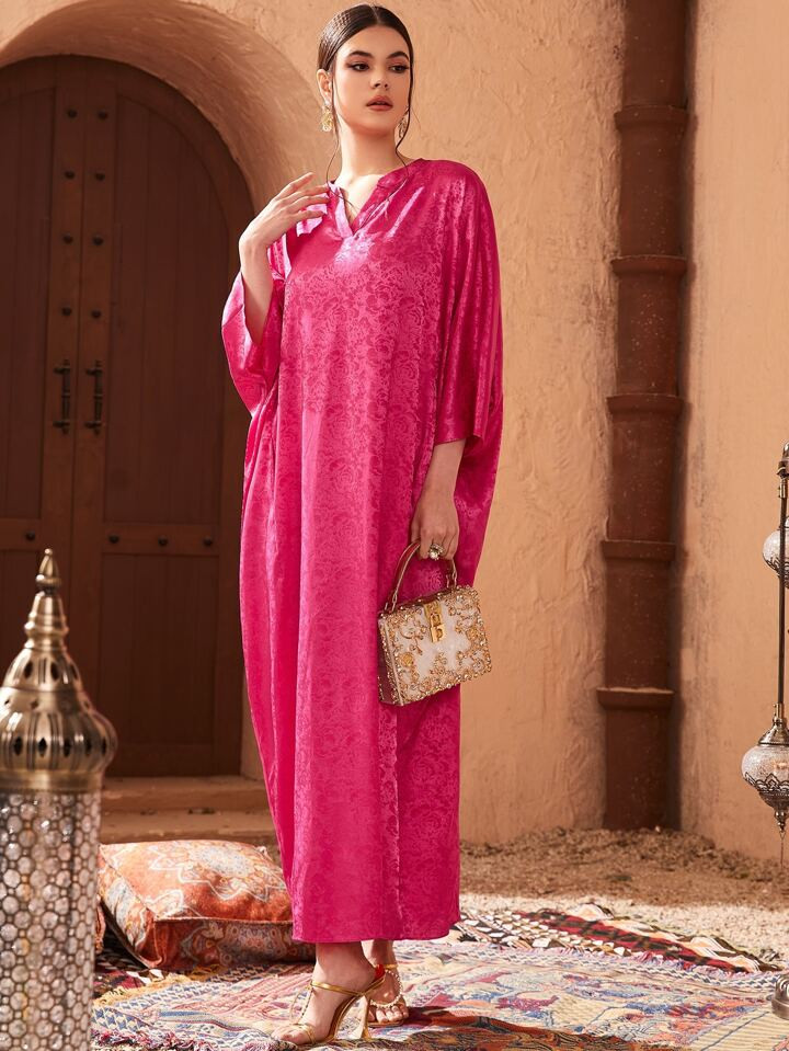 SHEIN Najma Jacquard Notched Batwing Sleeve Kaftan | SHEIN