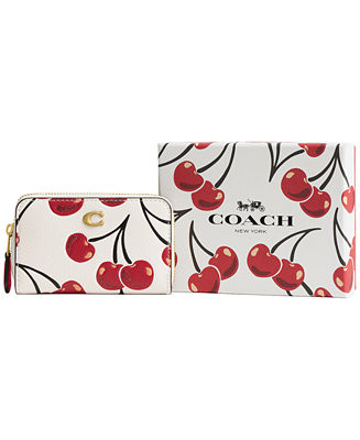 COACH Boxed Essential Cherry Print Leather Zip Around Card Case - Macy's | Macy's