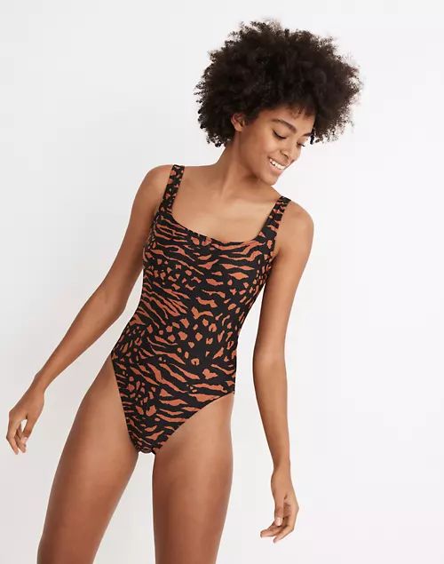 Madewell Second Wave Square-Neck Tank One-Piece Swimsuit in Animal Attraction | Madewell