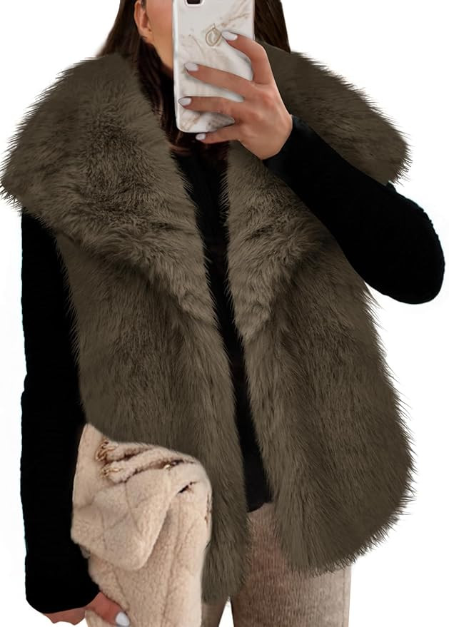 Cicy Bell Womens Oversized Faux Fur Vests Fuzzy Warm Open Front Lapel Sleeveless Fluffy Cropped W... | Amazon (US)