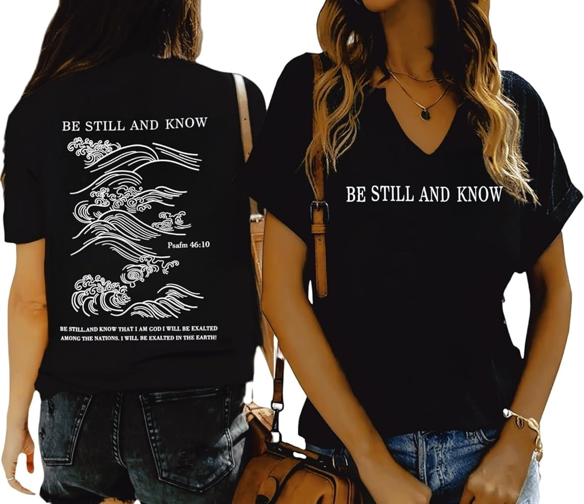 Women V Neck Christian Shirts Vintage Bible Verse Boho Floral Graphic Tees Christian Gifts for He... | Amazon (US)