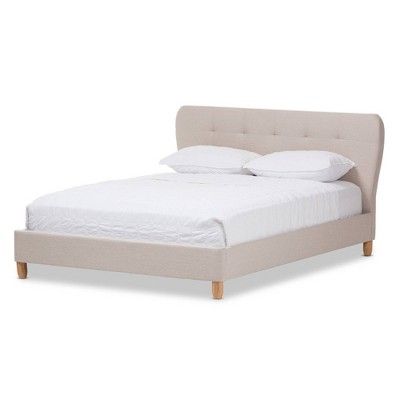 Laureo Mid - Century Fabric Upholstered Platform Bed - Queen - Light Beige - Baxton Studio | Target