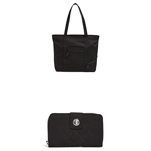 Vera Bradley Vera Tote Bag, Black-Recycled Cotton withVera Bradley Women's Performance Twill Turnlock Wallet with RFID Protection, Black, One Size | Amazon (US)
