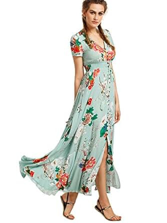 Milumia Women's Button up Split Floral Print Flowy Party Maxi Dress | Amazon (US)