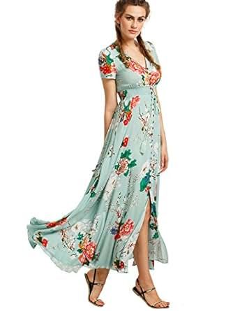 Milumia Women's Button up Split Floral Print Flowy Party Maxi Dress | Amazon (US)